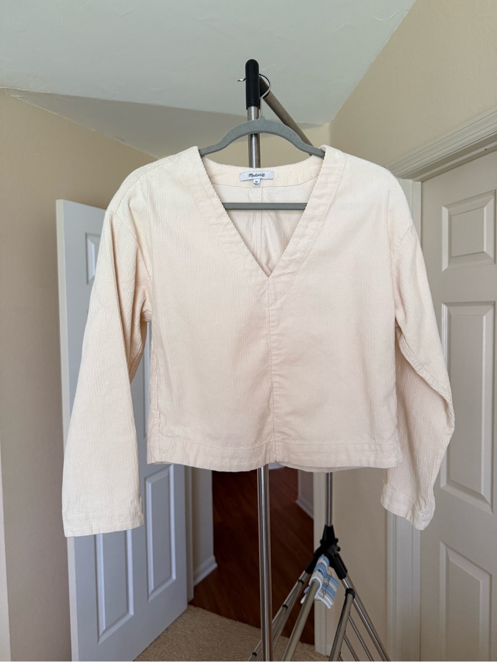 Madewell Cream Waffle-Knit Relaxed V-Neck Top
